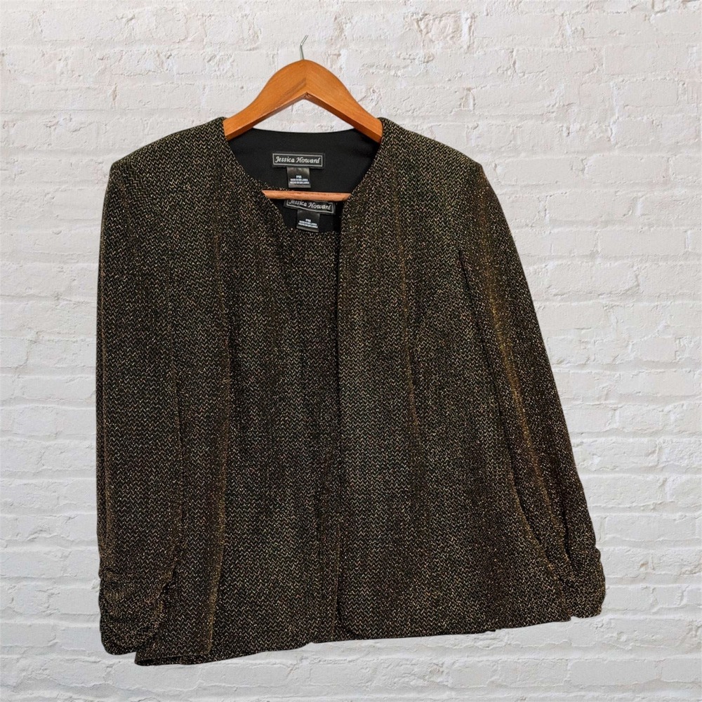 Jessica Howard Womens PM Black Gold Metallic Chevron Jacket and Top 2‎ Piece Set